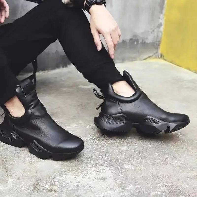 2026 Winter New Men's Warm Thick Soled Leather Surface Korean Edition Personalized Trend Increase Casual Sports Cotton Shoes