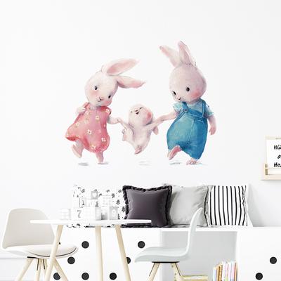 Cute Cartoon Bunny Family Wall Stickers, Ins Style Self-Adhesive Decor for Kids Room Kindergarten Decoration
