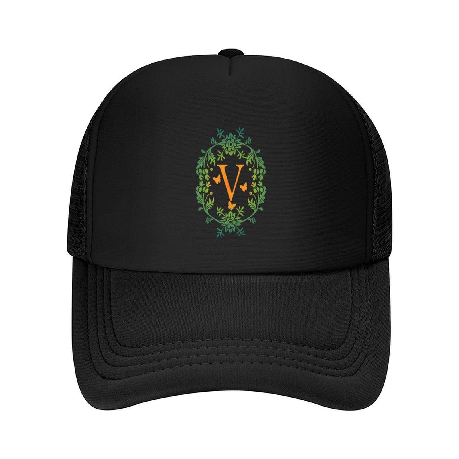 

Ornamental Letter V, Green And Yellow Flowers And Butterfly, Monogram Letter Ornament Baseball Cap party Hat Girl Men s