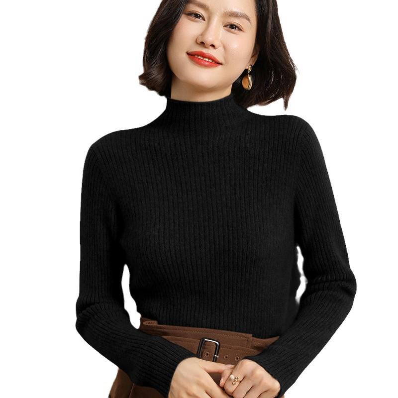 Women's 2024 Autumn/Winter Half-High Neck Slim Fit Cashmere Knit Sweater