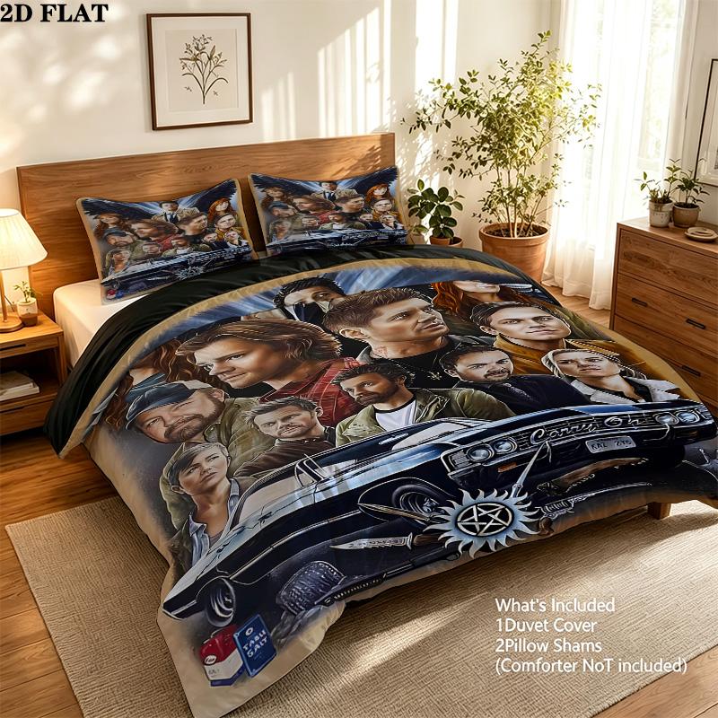 Supernatural Pattern Bedding Quilt Set Quilt Cover Pillowcase Home Birthday Gift(1 * Duvet Cover + 2 * Pillowcase, Without Core)