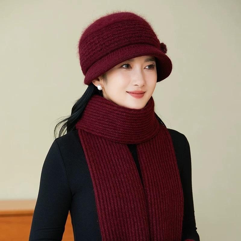 Elastic Furry Hat with Toggle Closure Lightweight Holiday Themed Cap for New Year's Celebration Handcrafted Warm Knit Headwear for Elderly Women