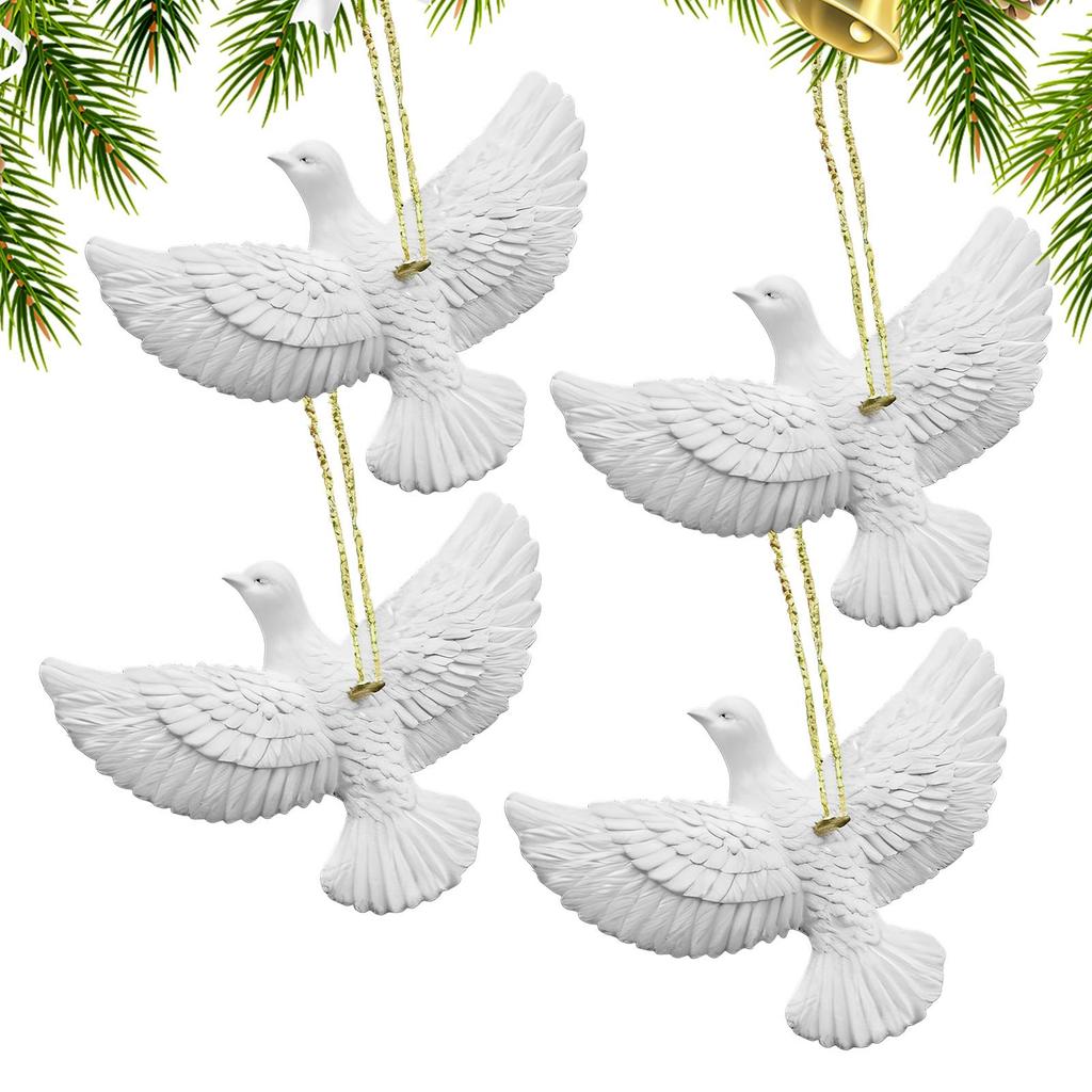 4PCS Friendship Pigeons Christmas Decoration Resin White Peace Love Joy Bird Decoration Christmas Tree Bird Ornaments
