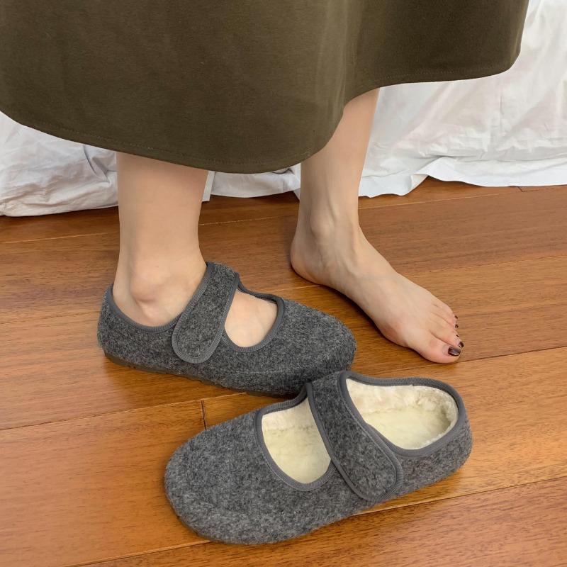 Women's Flat Cotton Shoes Winter New Round Head Shallow Mouth Suede Soft Sole Anti-slip Wear-resistant Low-top Shoes