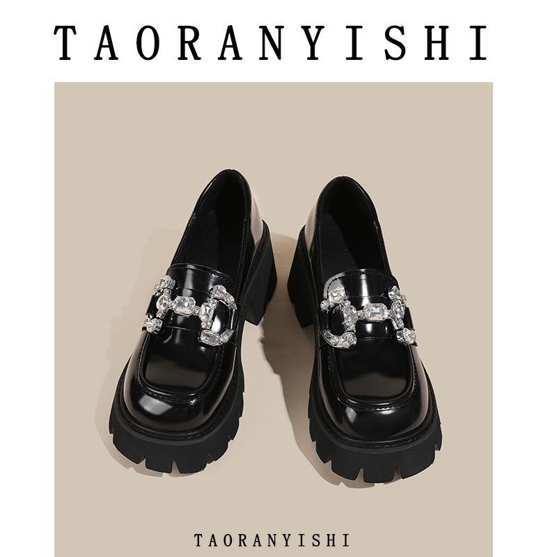 Platform J single shoes women's spring new college feng shui diamond horse buckle versatile, fashionable small leather shoes