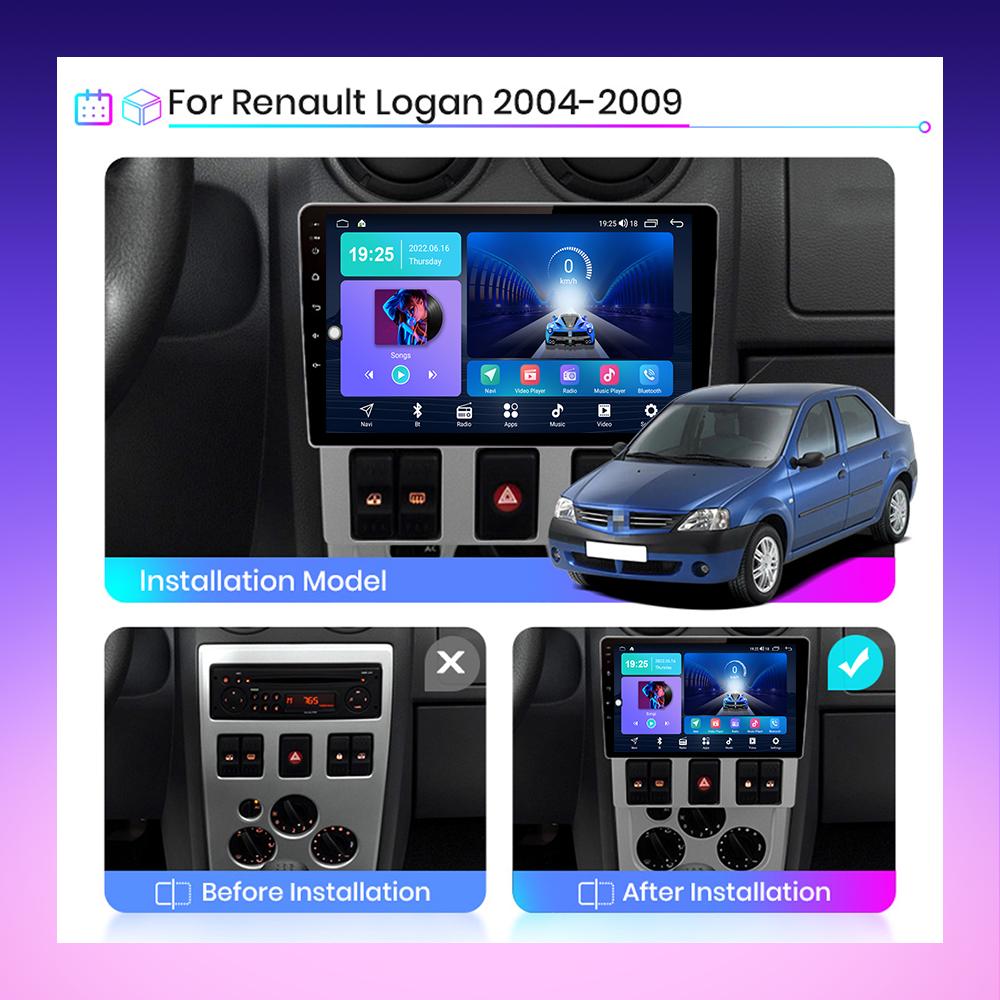 2 DIN Android Carplay Car Radio For Renault Logan I 2004-2009 Multimedia Player Head Unit Stereo GPS Navigation BT WIFI 2+32GB