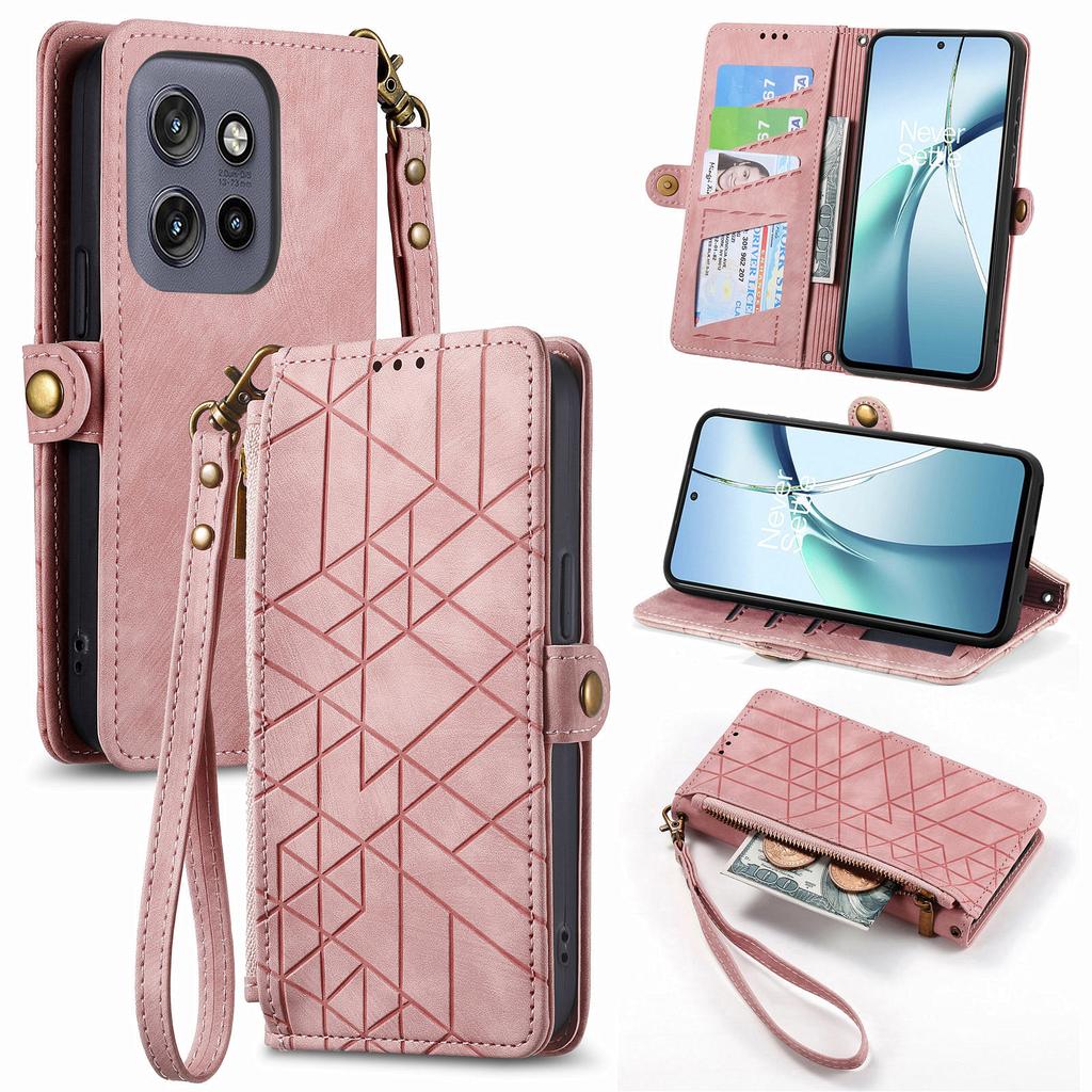 For Motorola Edge 50 Neo 5G/Moto S50 5G/Thinkphone 25 5G Zipper Wallet Case Geometry Lines Leather Phone Cover with Strap