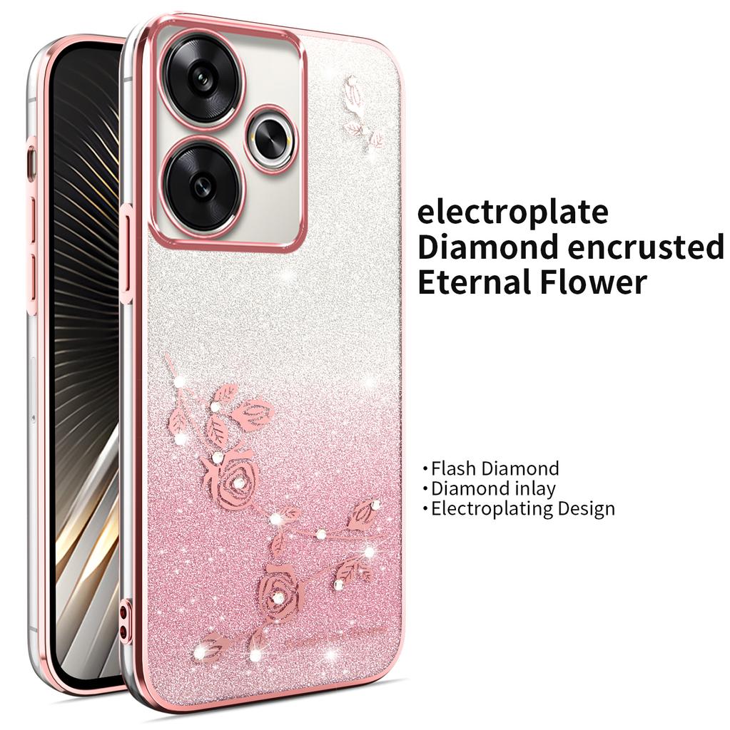 Case For Xiaomi Redmi 13 4G/5G/Note 13R 5G/Poco M6 4G/M6 Plus 5G Dragonfly Kickstand TPU Flowers Glitter Phone Cover