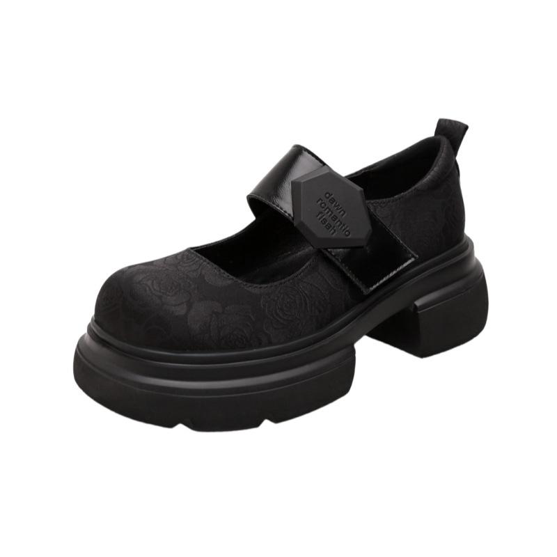 

Guochao новые китайские лоферы на платформе детские весна-осень 2025 новые ретро вышитые на толстом каблуке Мэри Джейн одинарная обувь 39 чёрный