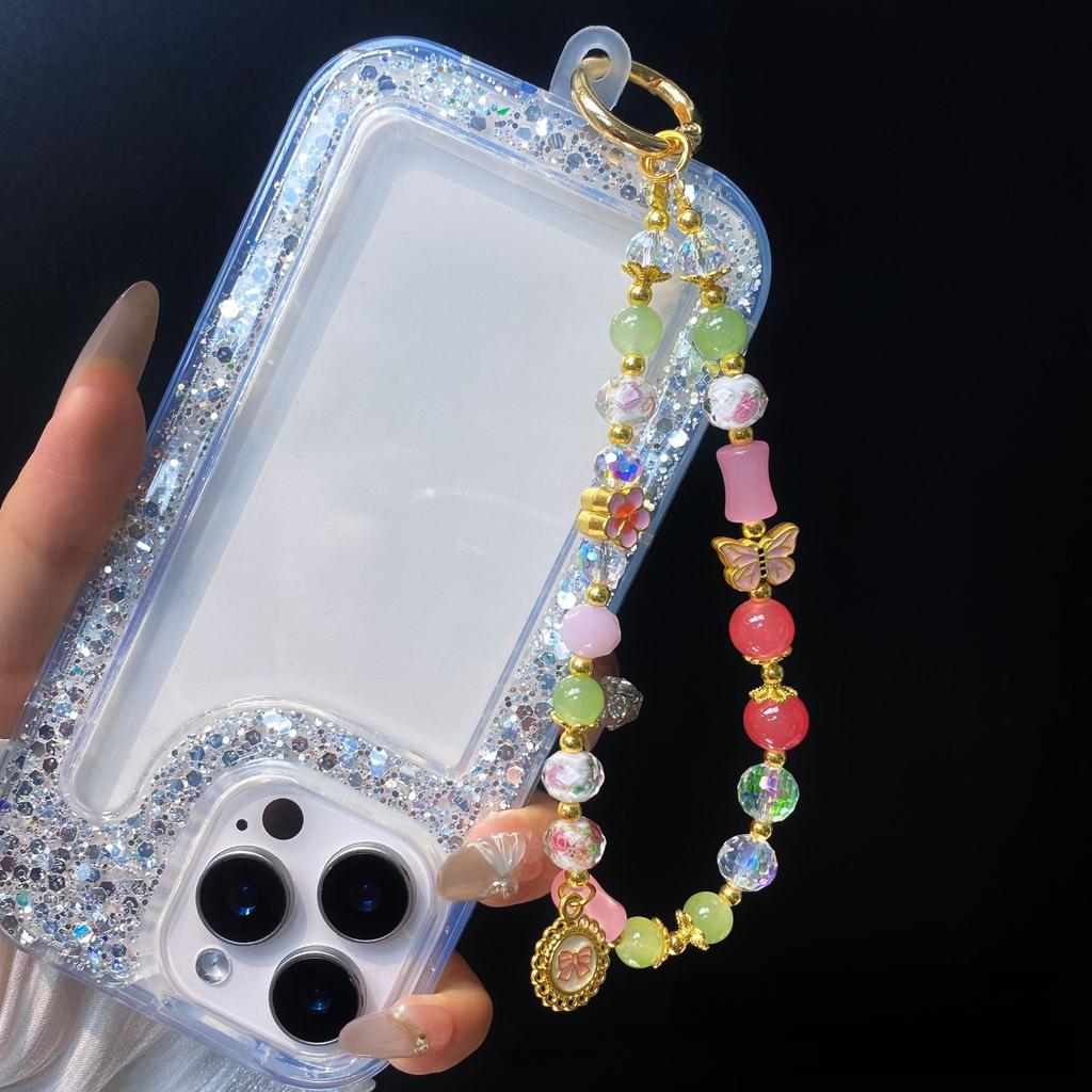 Chinesischer Stil High-End Kristallperlen Handkette Handgelenk Kurzer Riemen mit Spacer Legierung Floral Schlüsselanhänger Taschenanhänger