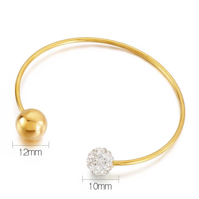 Titanium Steel Openable C-Shaped Bracelet with Diamond Round Beads