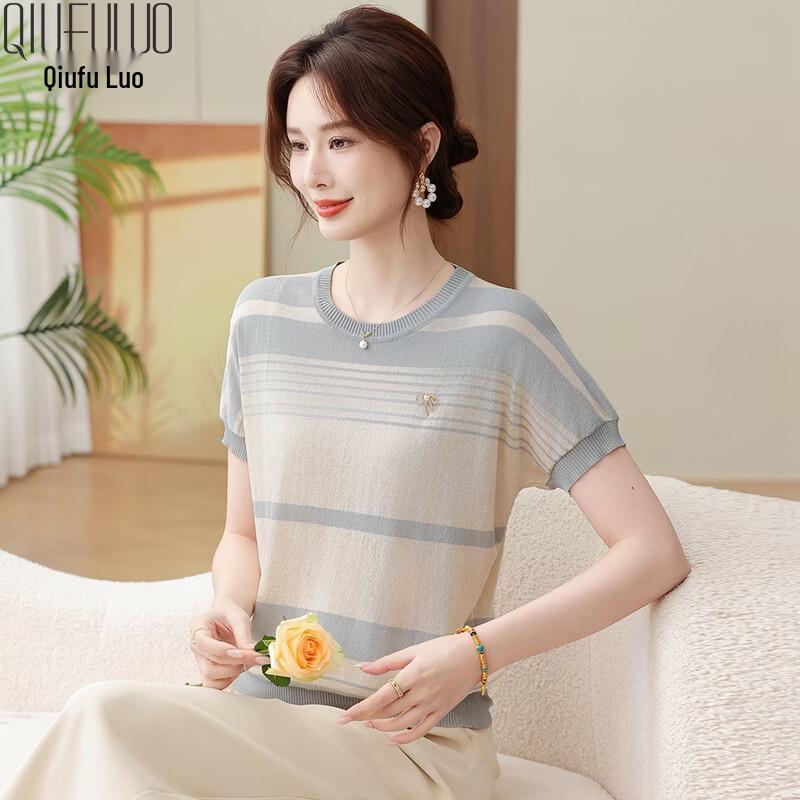 Women s Ice Silk Knit Short Sleeve T-Shirt 2XL