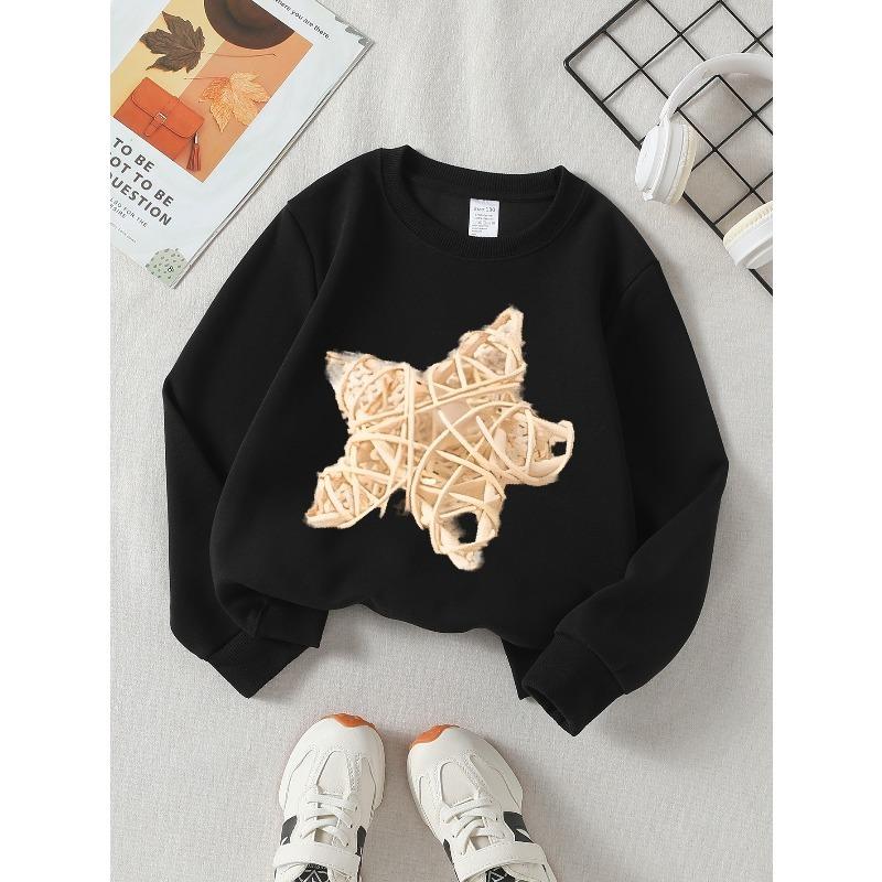 Star Shaped Decorative Ornament Unisex Crew Neck Fashion Sweatshirt, Autumn and Winter Western Style Top, Children's Long Sleeved T-shirt