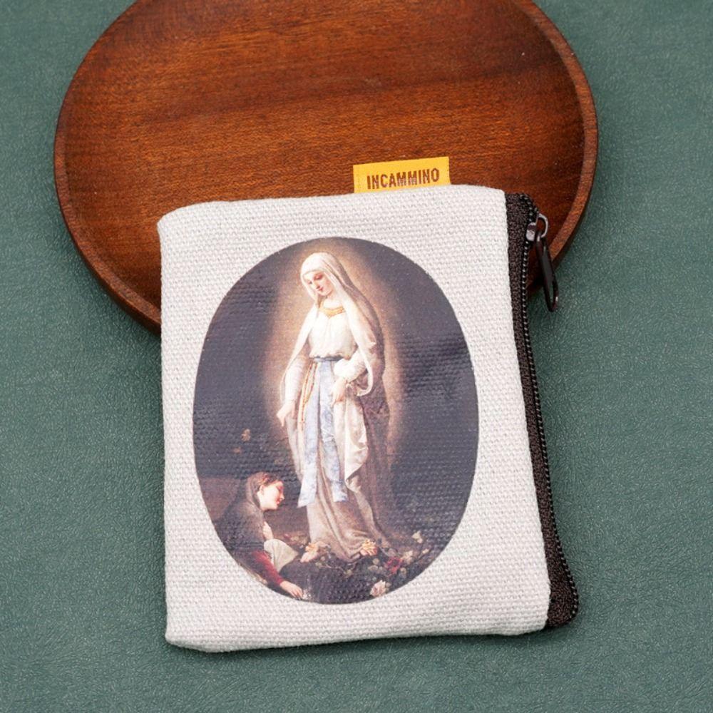 Virgin Mary Bead Storage Bag Zippered Devout Christian Jewelry Organizer Elegant Cartoon Design Rosary Storage Bag Prayer Use