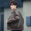 Herrenjacke Frühling und Herbst Koreanische Version Trendy Hübsche Lässige Lose Beliebte Revers Lokomotive Pu-Lederjacke