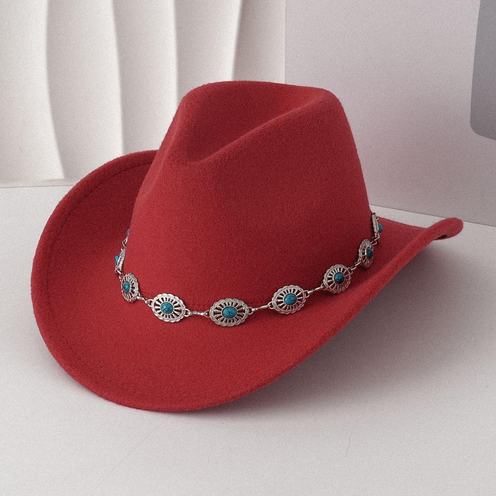 Turquoise Felt Fedora Hat Wide Curved Brim Western Cowgirl Hat for Party Travel Costume