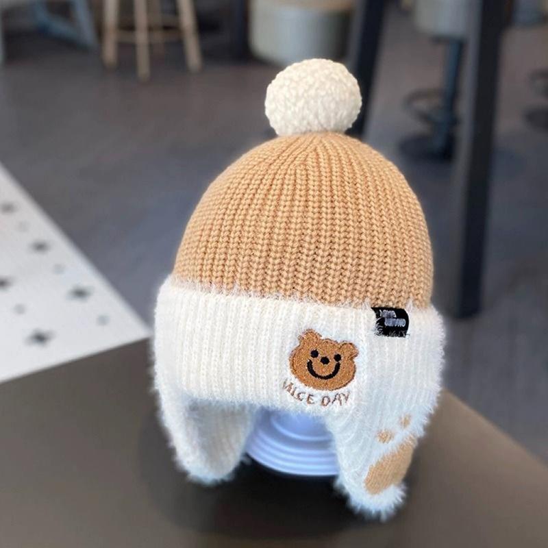 Baby Wool Hat Cute Bear Ear Protection Hat Children Winter Thickened Warm Knitted Korean Version Of The Baby Hat
