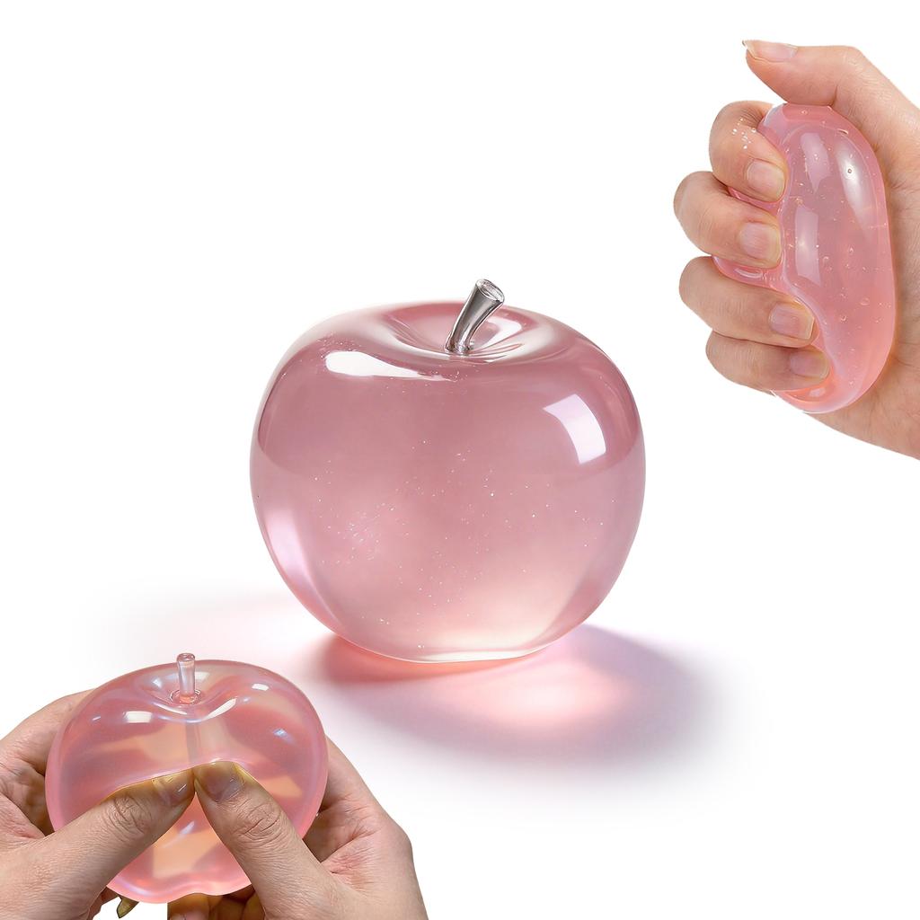 Pink Apple Squishy Toy Stress Relief Ball Soft Fidget Sensory Toy Transparent Simulated Slow Rebound Squeeze Toy Adult Kids Gift