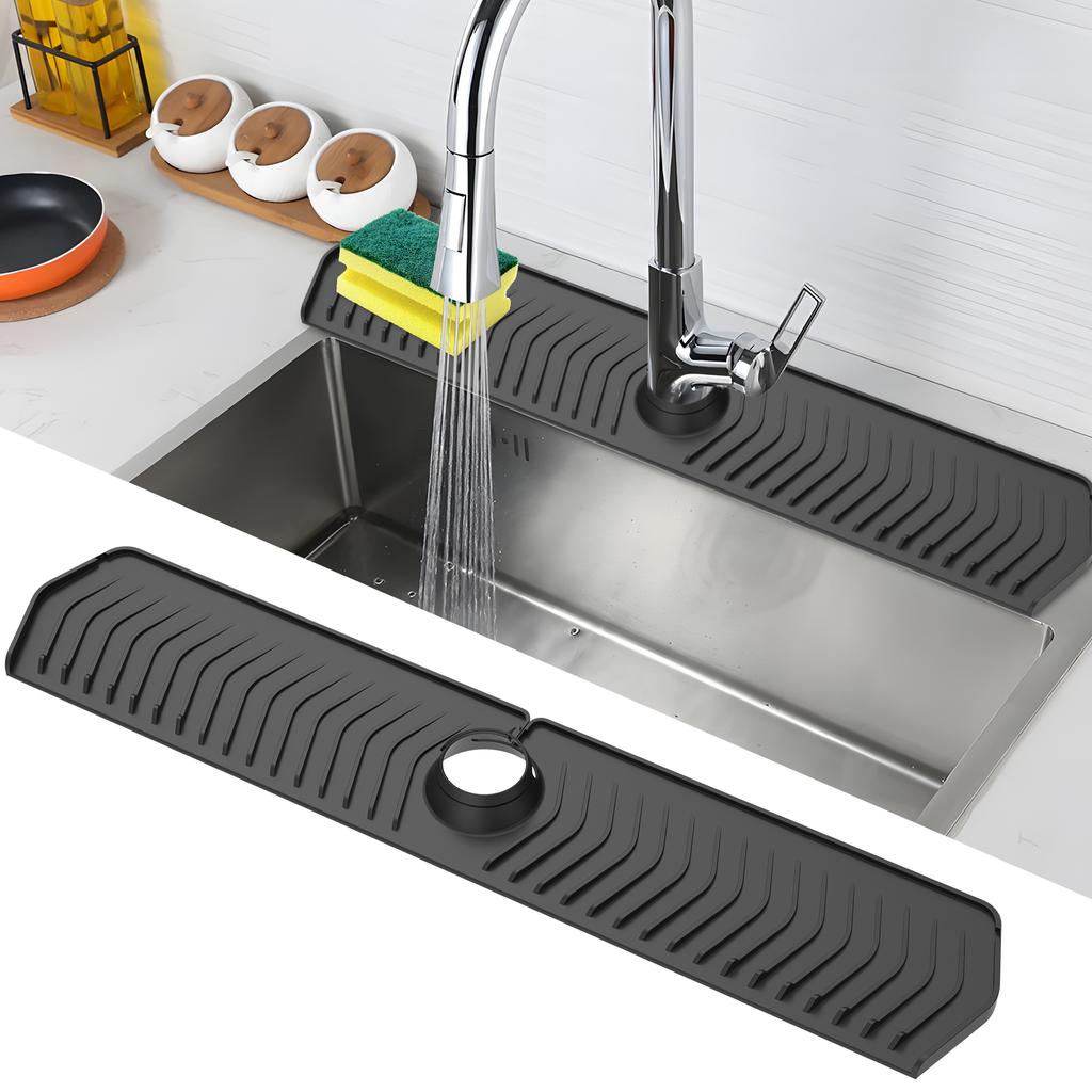Silicone Sink Faucet Mat Anti Slip Fastening Lock Faucet Splash Guard With Customizable Hole for Home Kitchen Countertop