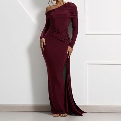 New Summer Women's One-shoulder Sexy Tight Long-sleeved Temperament Evening Dress