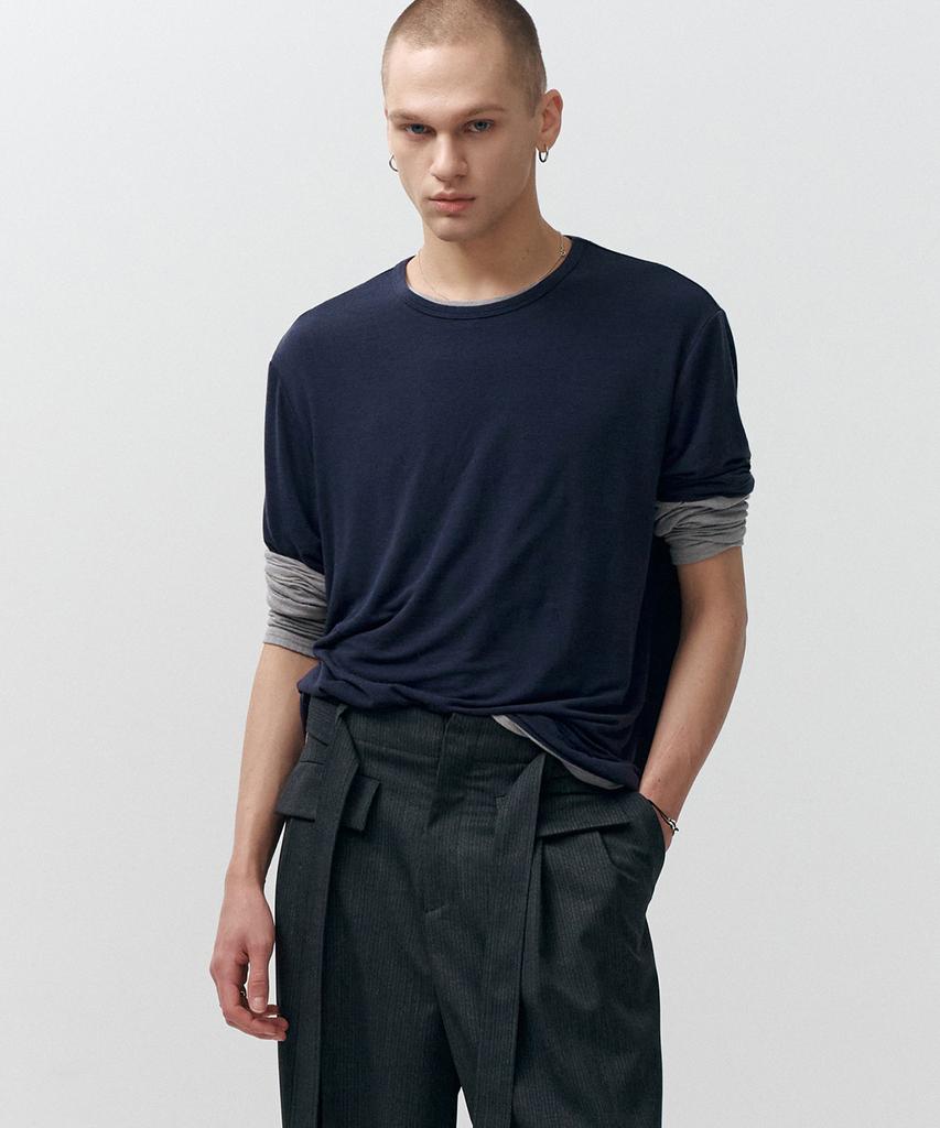 NOIRER Layered Half Long Sleeve T-Shirt (Navy Gray)