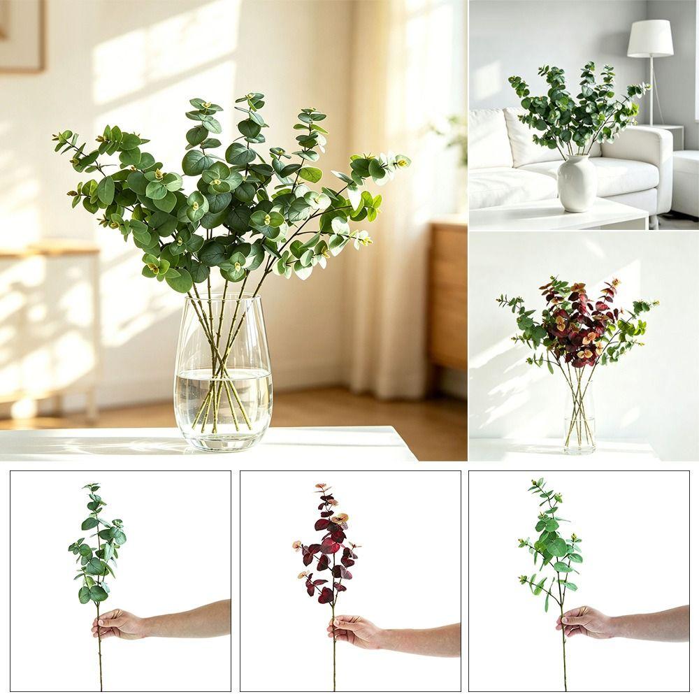 1Pcs Silk Fake Leaf Branch 75cm Silk Green Leaves Artificial Eucalyptus Leaf  for Wall Decoration