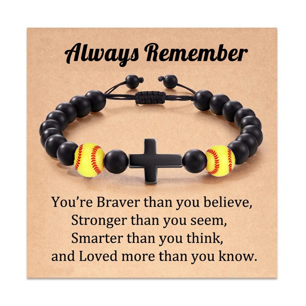 Baseball Basketball Football Soccer Gifts, Natural Stone Baseball Cross Prayer Bracelets for Teen Ideas with Message Gift Card