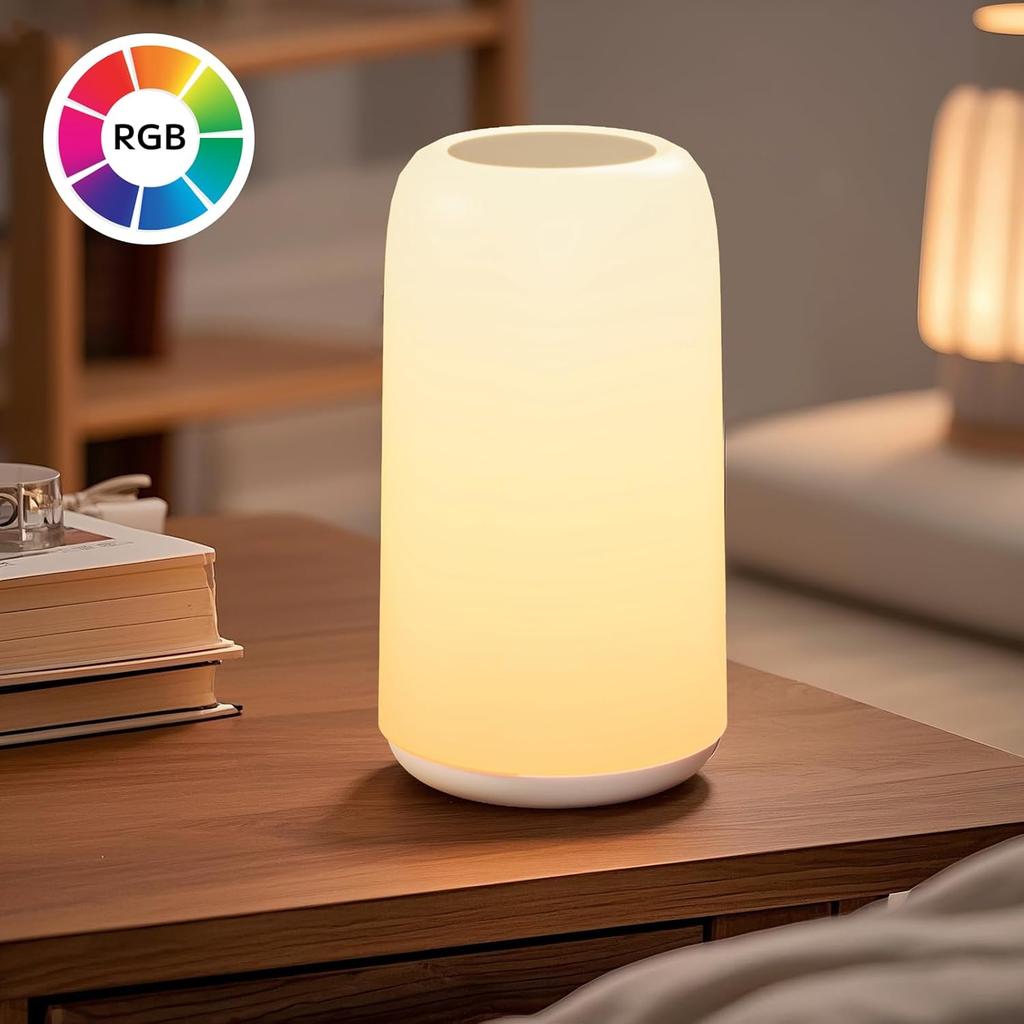 Touch Table Lamp, RGB Mode 3 Way Dimmable LED Lamp for Bedroom, Multi-Color Smart Nightstand Bedside Lamp Nursery Night Light for Living Room Home