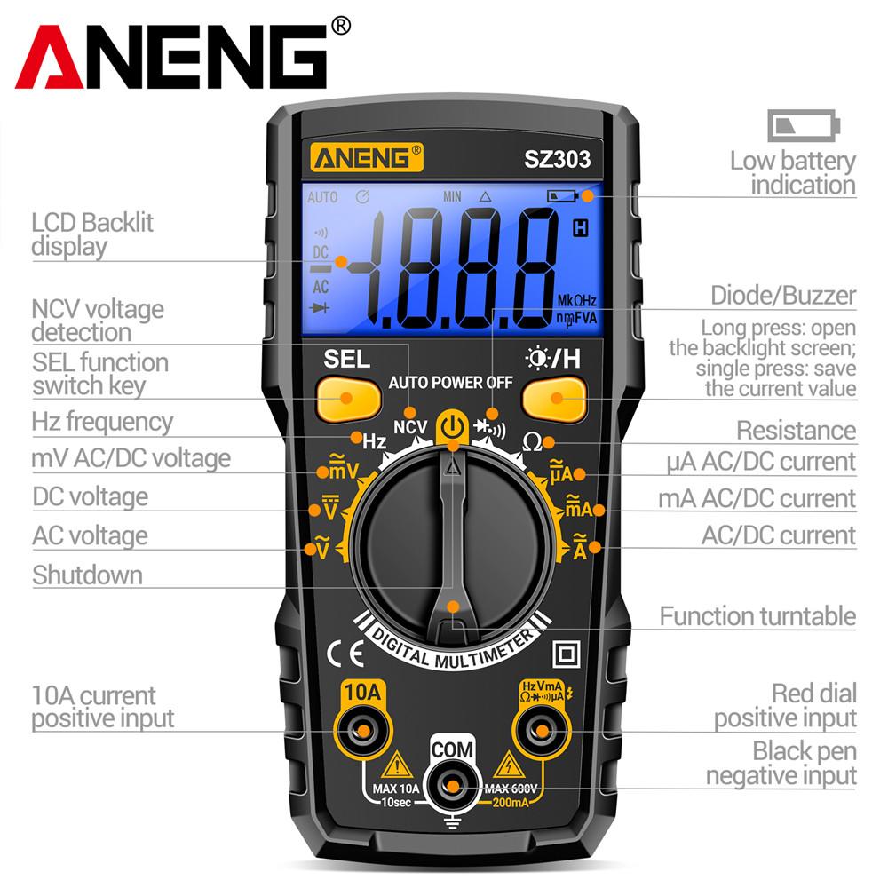 Smart Digital Multimeter Tester Professional AC/DC Voltage Current Electrical Data Retention High Precision Detector ANENG SZ303