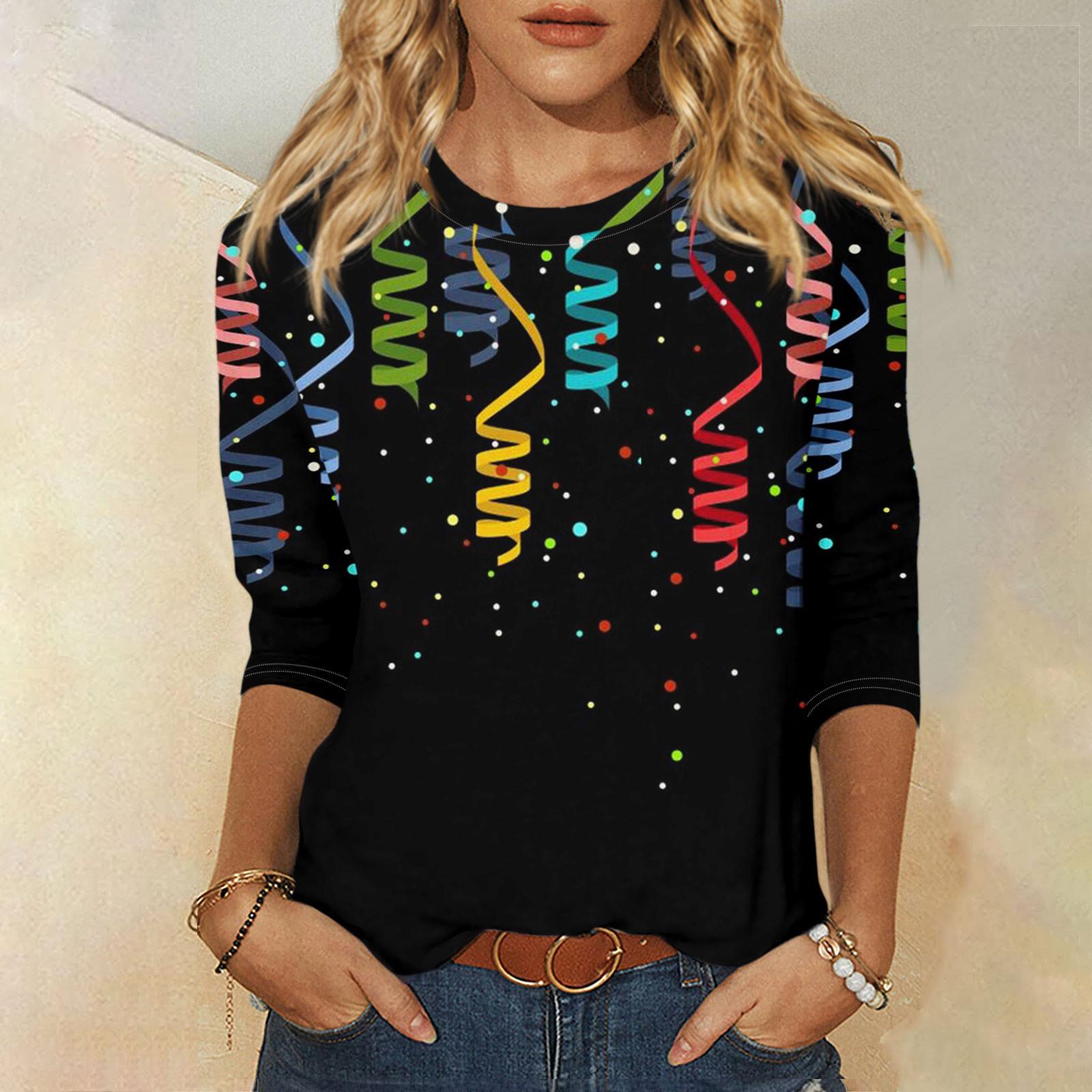 

Женская модная повседневная свободная футболка с круглым вырезом и рукавами 3/4 с принтом, женский топ L чёрный