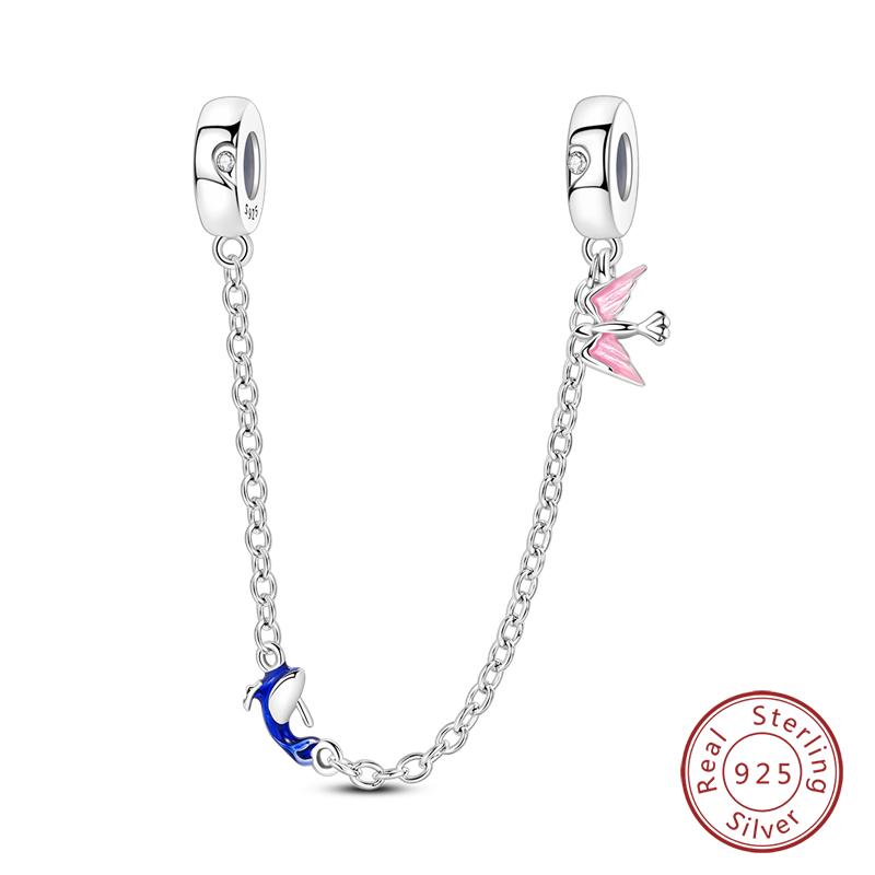 Real 925 Silver Stars & Moon Sunflower Safety Chains Spacer Beads Charms Fit Qikaola 925 Bracelets DIY Jewelry