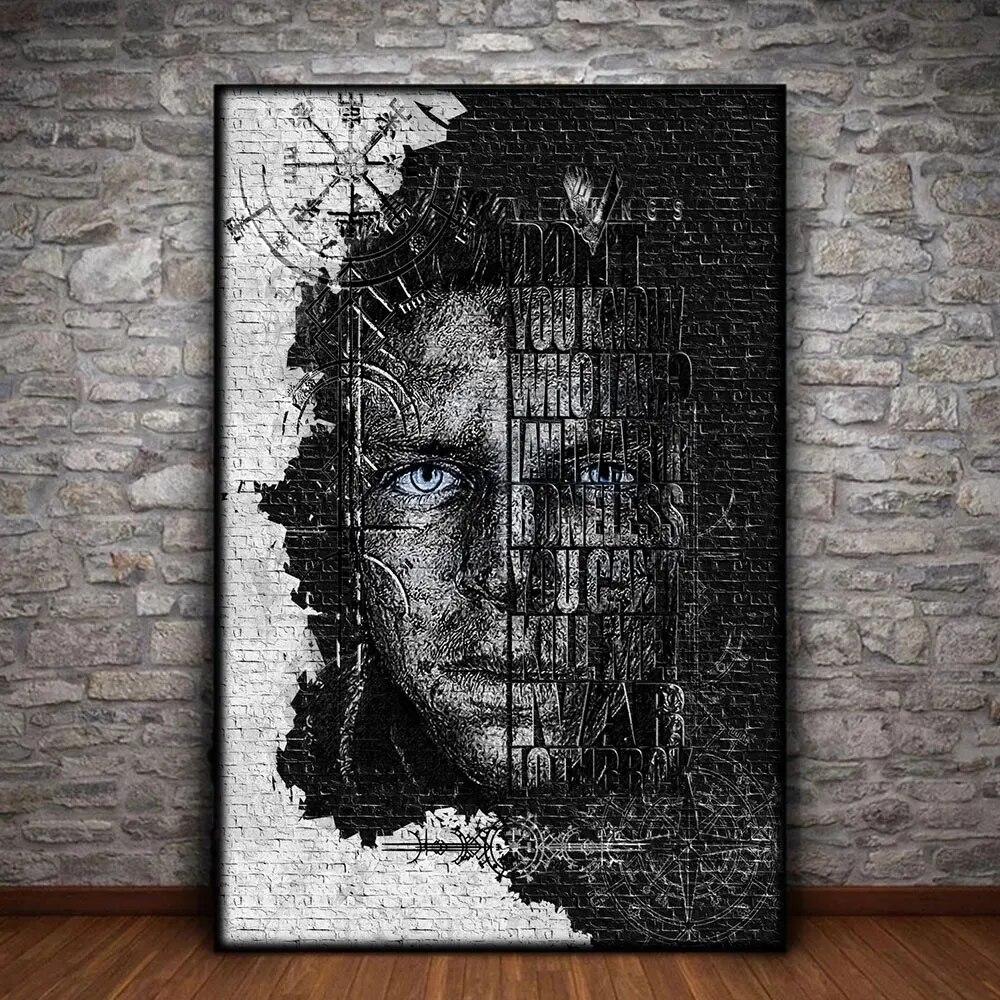 Ragnar Lothbrok Wikinger, abstraktes Poster und Druck, Leinwandgemälde, Wandkunst, inspirierendes Bild für Wohnzimmer, Heimdekoration, Geschenk, ohne Rahmen