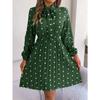GMXIA Autumn and Winter Stylish Polka Dot Tie Waist-cinching Long-sleeved Pleated Skirt Women's Wear