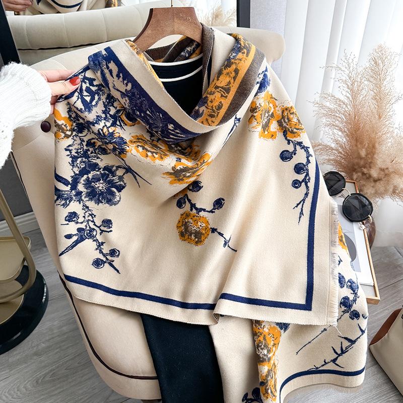 Retro Temperament Printed Imitation Cashmere Scarf Autumn And Winter With High-End Shawl Warm Scarf Women