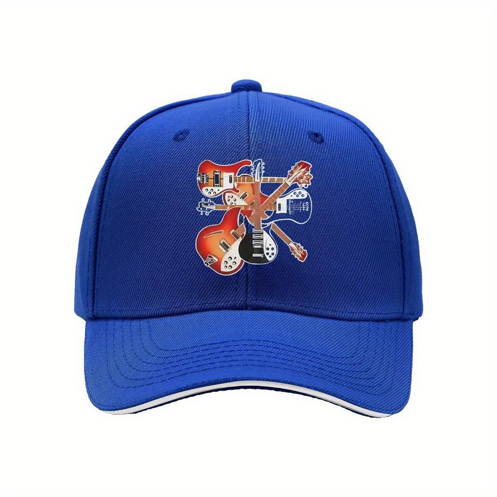 Electric Guitar Collage Print Baseball Cap Adjustable Polyester Casual Snapback Hat for Adults