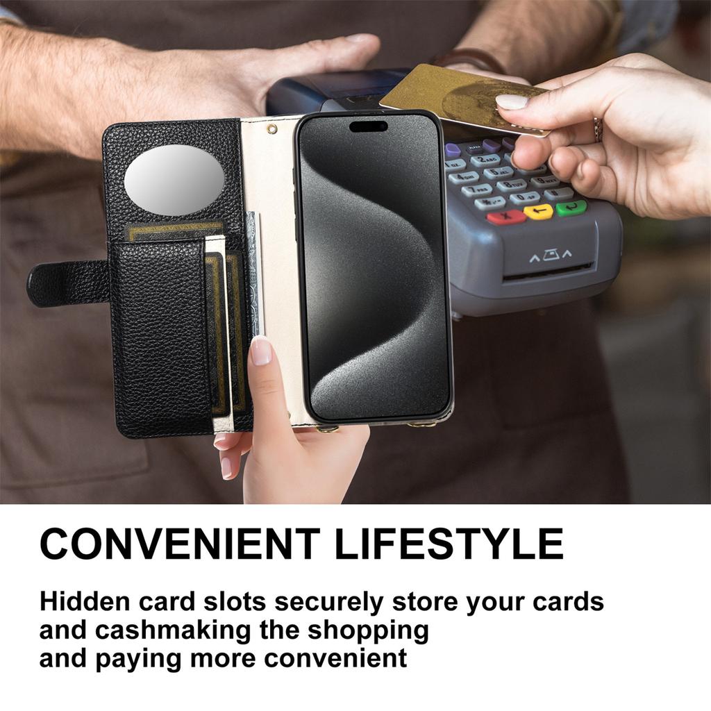 Leather Phone Case for iPhone 12 - 16 Series with Coin Pocket, Card Slot, Mirror & Stand – Multiple Colors