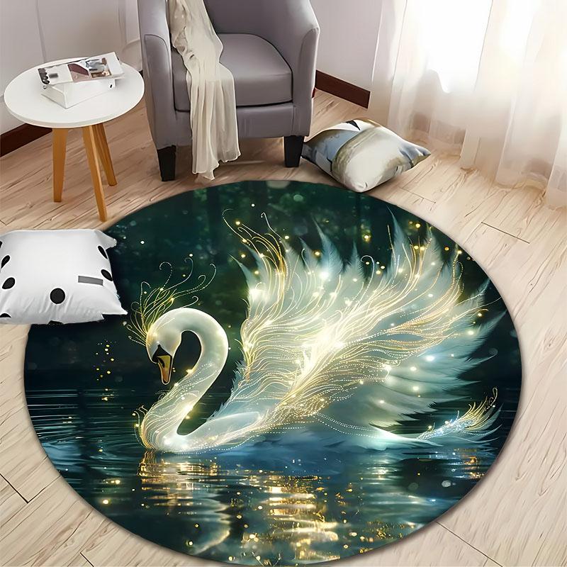 Luminescent Swan Design Round Carpet for Tranquil Spaces round carpet for home sofa bedroom, gift