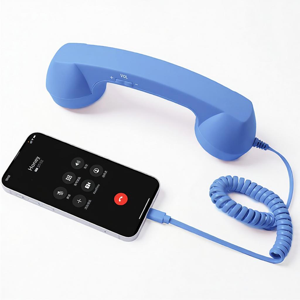 Retro Telephone Receiver with Answer Button Clear Calls Microphone Headset Wired Type-C 3.5mm Interface for Phone Tablets Laptop