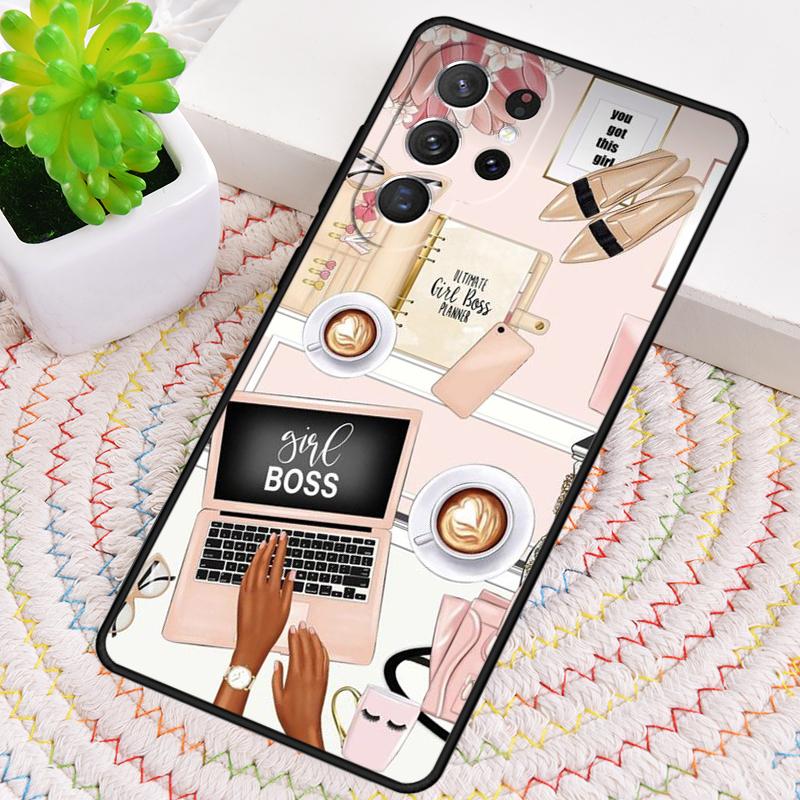 Princess Female Boss Coffee Phone Case For Samsung Galaxy Note 10 Pro S26 S25 S24 S23 S22 Ultra Plus S21 FE S20 Shockproof Cover