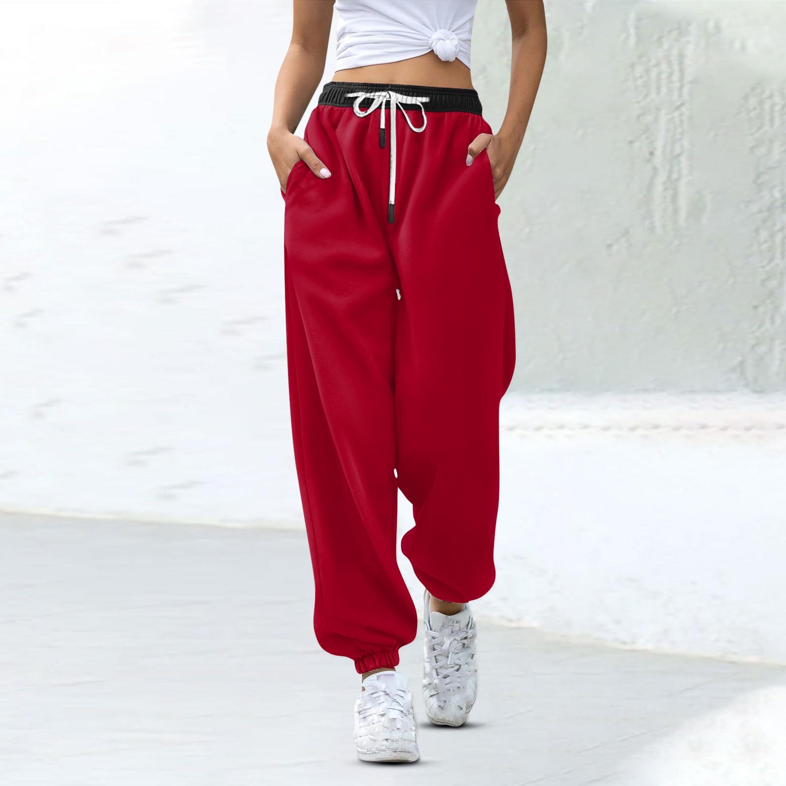 

Женские модные спортивные повседневные спортивные штаны с карманами на шнурке и в тон XXL красный