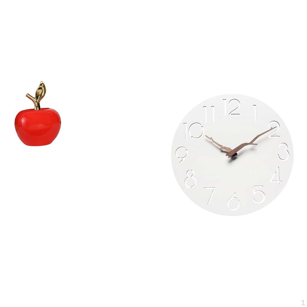 Ceramic Figurine Fruit Sculpture And Silent Wall Art Clock for Home Kitchen Office Study Room