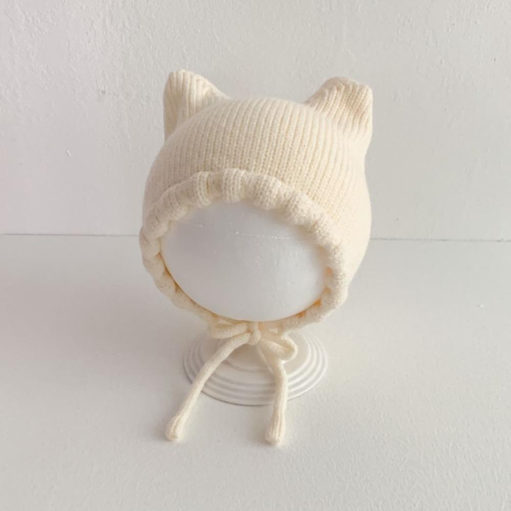Winter Cat Ear Knit Hat Solid Color Ear Protection Cap Lovely Baby Knitting Hat Kids