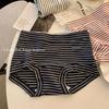 Retro American Women's Striped Pure Cotton Mid-Waist Panties with Antibacterial Extended Crotch - Plus Size Available
