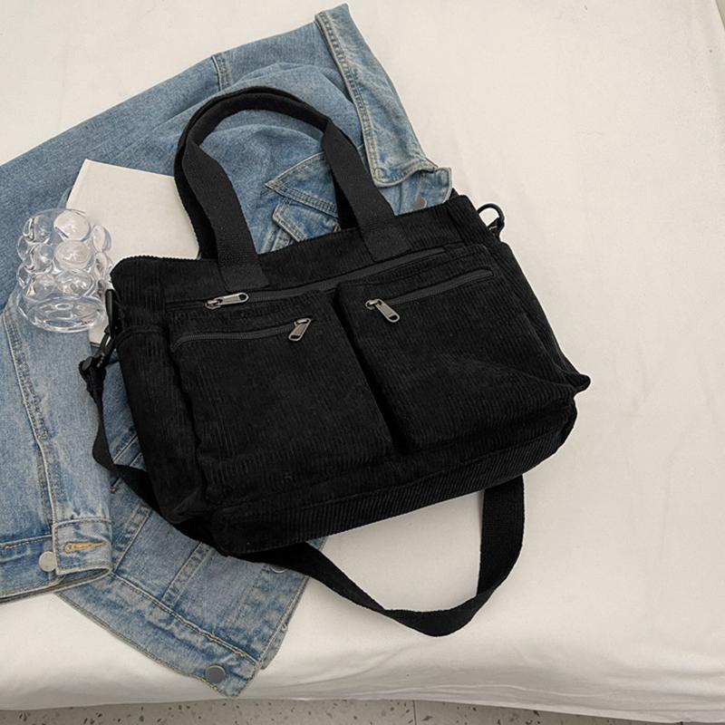 

Женская вельветовая сумка-тоут большой емкости, новая корейская модная женская сумка через плечо, рабочая сумка-тоут для поездок на работу 36x14x28cm чёрный