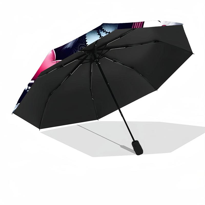 1pc Sturdy 8-Bone Auto Umbrella, Jack And Sally Nightmare Red Rose Floral Umbrella, Digital Printed, Foldable Umbrella for On-the-Go Outdoor Use