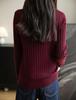 Women's Ribbed Knit Double-Layer Pullover Sweater with Stand Collar - Long Sleeve, Color Block Design for Autumn/Winter