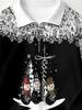 Women's casual sports black and white Christmas snowman full print fashion half-zip sweatshirt