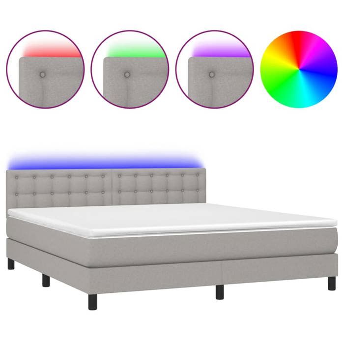Exclusive House - LED Bed Slatted Base Mattress Light Gray 160x200 Cm Fabric