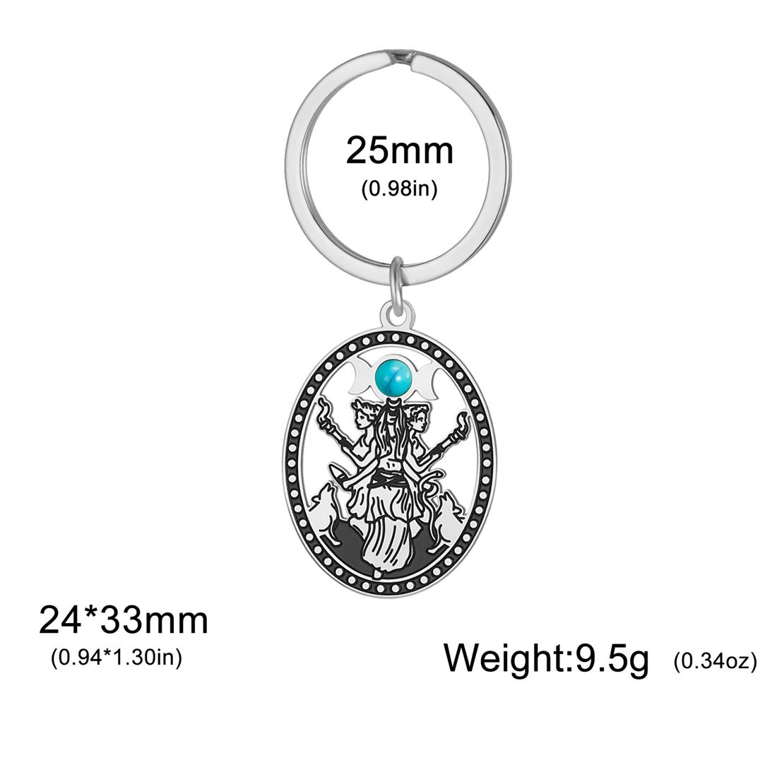 EUEAVAN Turquoise Triple Moon Goddess Keychain Greek Legend Hecate Goddess Keyring Stainless Steel Witchcraft Amulet Jewelry