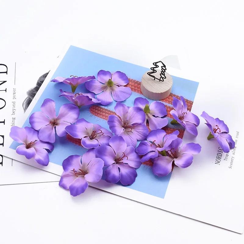 50/100PCS Artificial Flowers Silk Orchid Head Fake Cherry Flower Wall Wedding Home Decor Scrapbook Diy Gifts Candy Boxes Bouquet